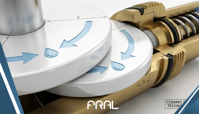 نمای نزدیک از دیسک‌های سرامیکی داخل کارتریج شیر اهرمی